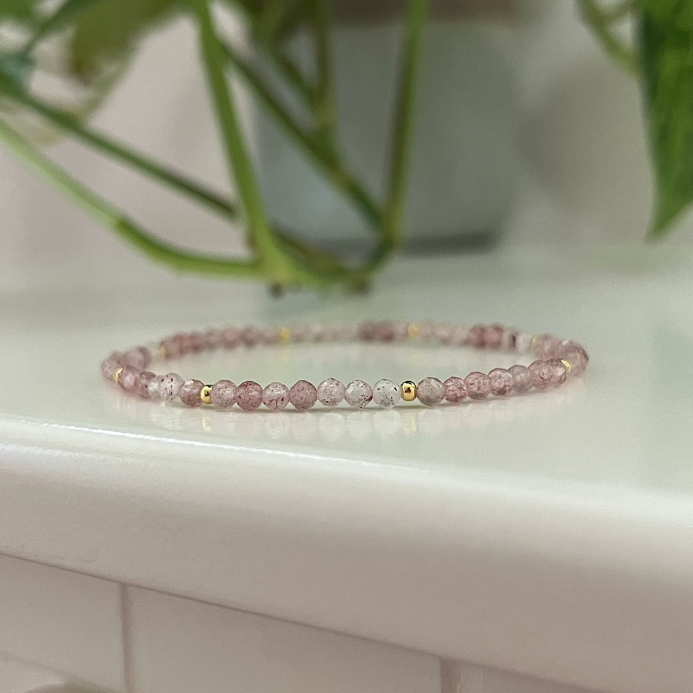 ๐ Strawberry Quartz Gemstone & 24K Gold Vermeil Bracelet, Handmade